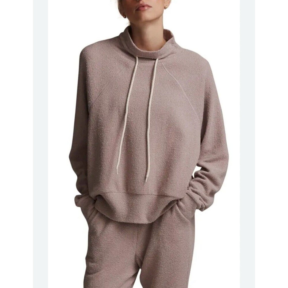 Varley Maceo Knit Sweater Womens XS Oversized Boxy Pink Mauve Mock Neck Textured